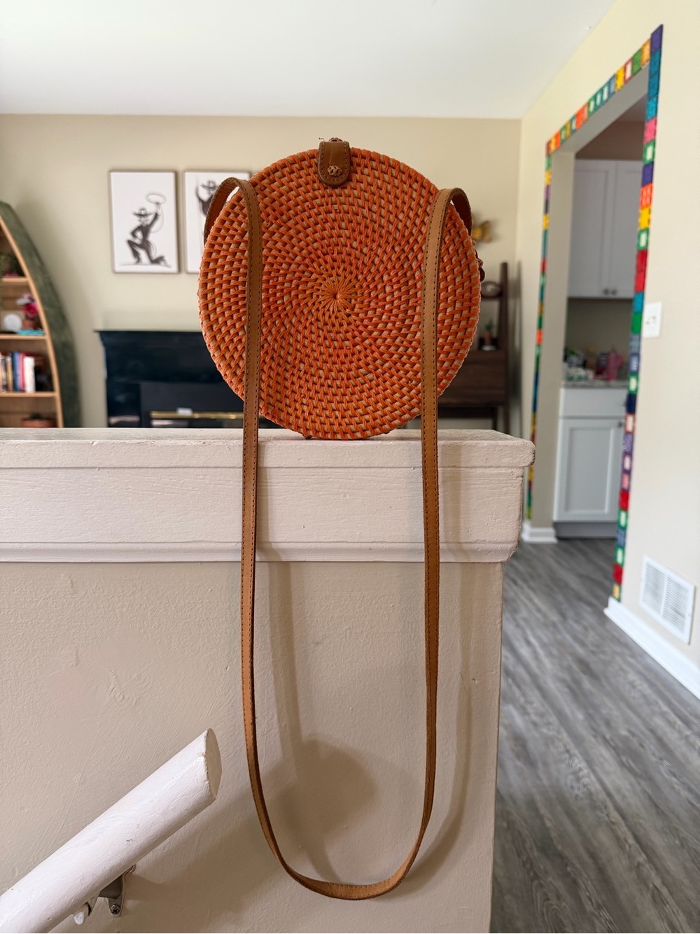 Woven Round Crossbody Bag - Orange